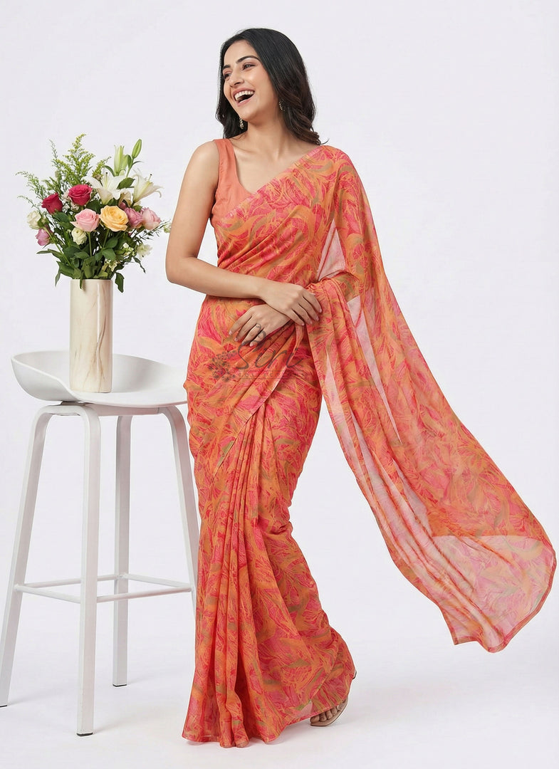 Latest Beautiful Printed Floral Nara Chiffon Saree