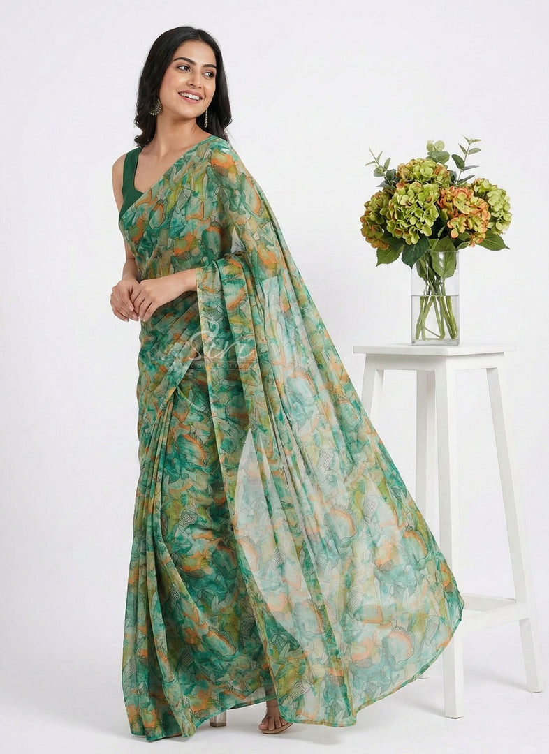 Latest Beautiful Printed Floral Nara Chiffon Saree