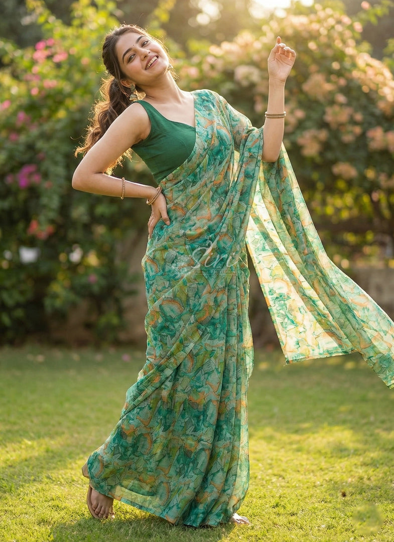 Latest Beautiful Printed Floral Nara Chiffon Saree