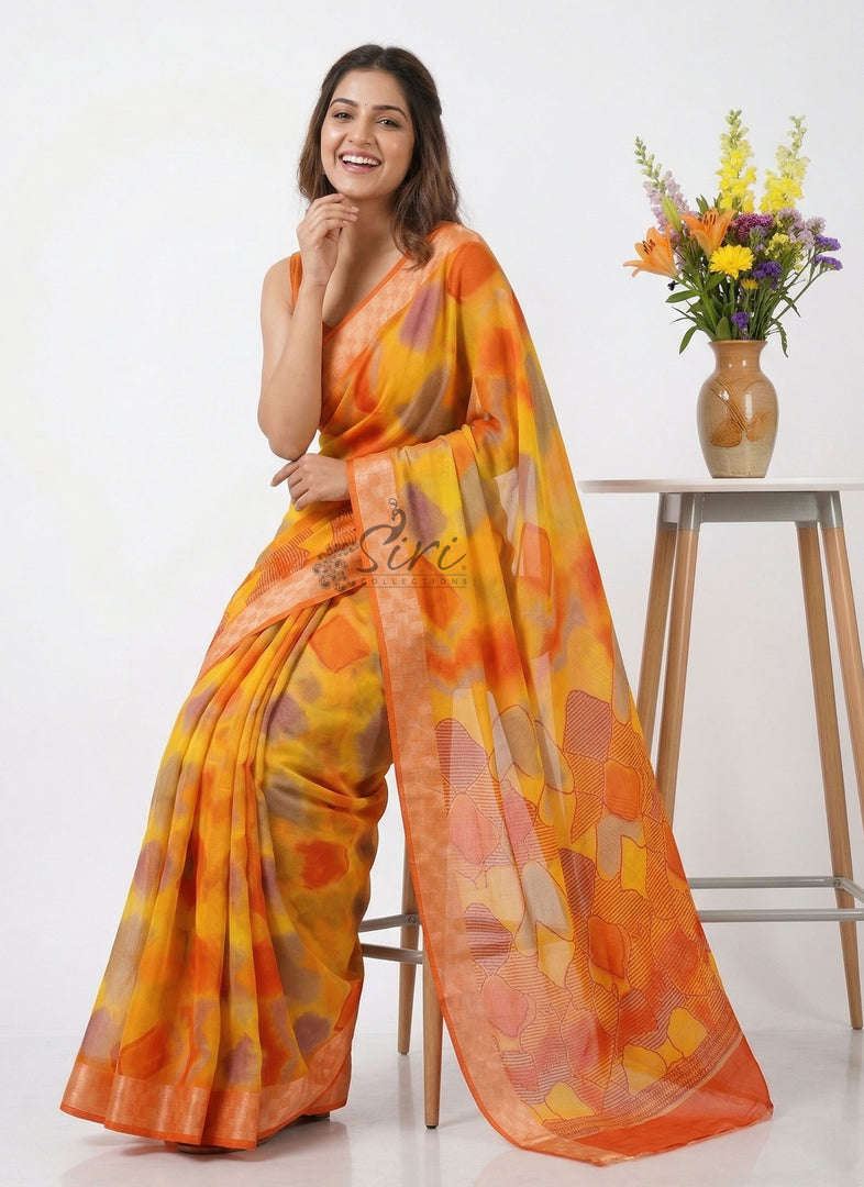 Latest Multi Colour Printed Chiffons Saree with Blouse