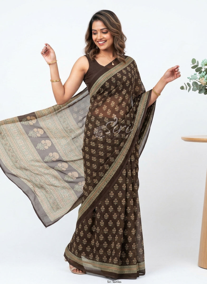 Latest Beautiful Printed Chiffons Saree with Blouse