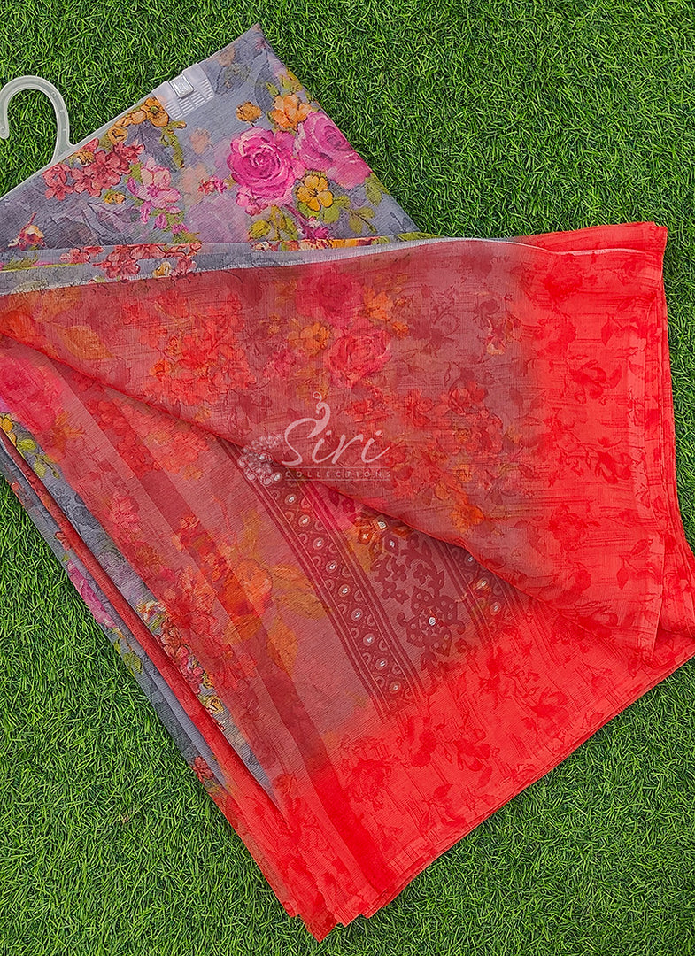 Latest Beautiful Printed Chiffon Saree with Border