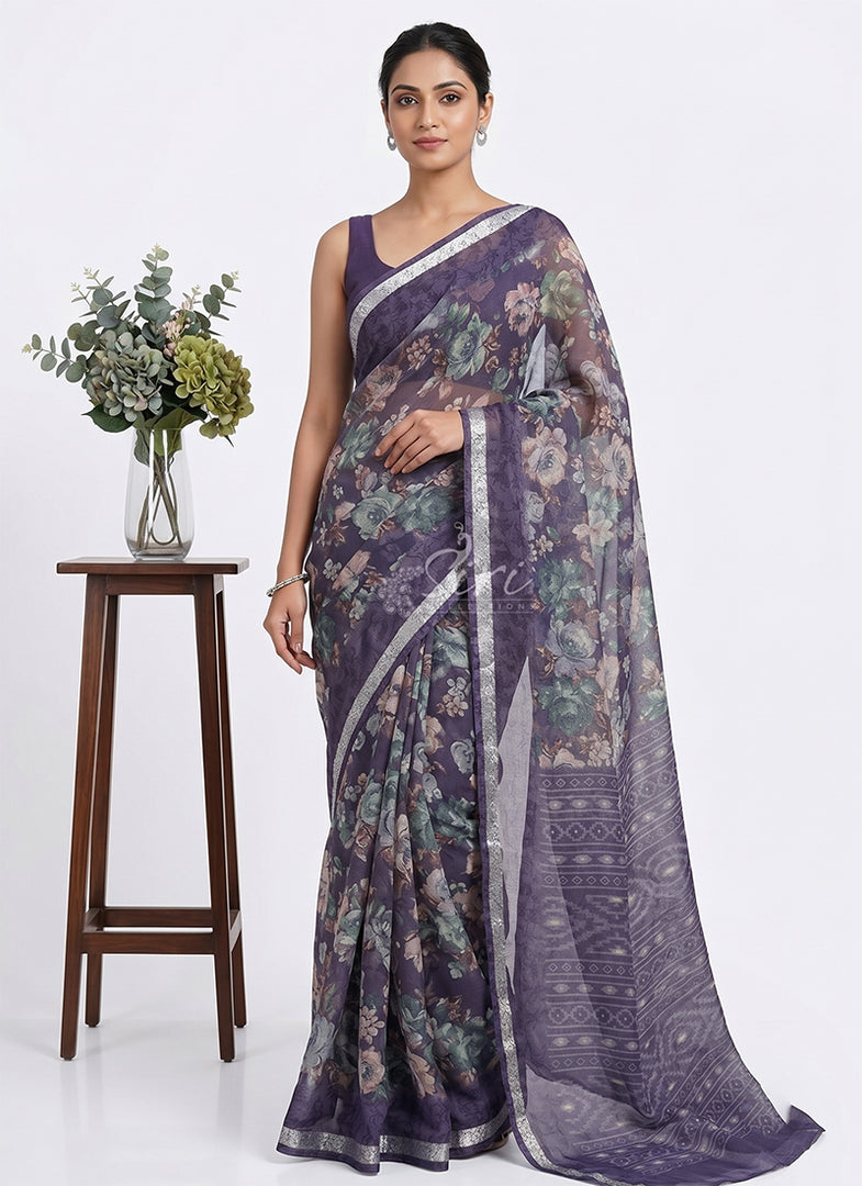 Latest Beautiful Printed Siri Chiffon Saree with Border