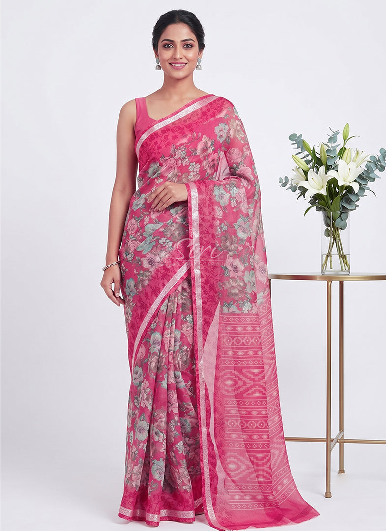 Latest Beautiful Printed Siri Chiffon Saree with Border