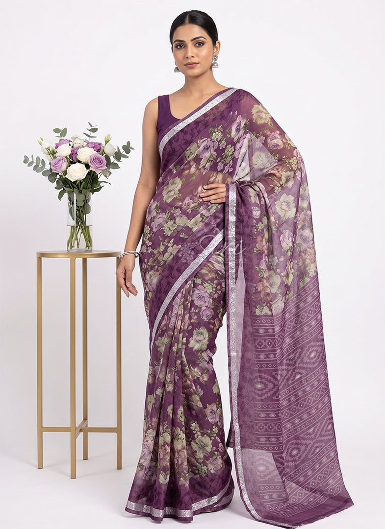 Latest Beautiful Printed Siri Chiffon Saree with Border