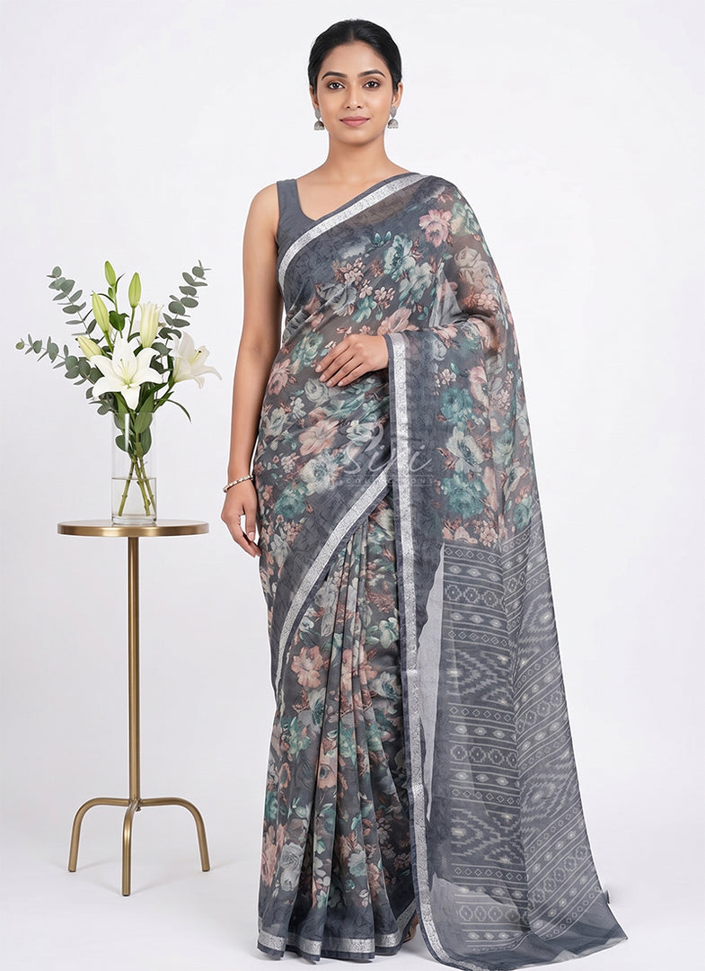 Latest Beautiful Printed Siri Chiffon Saree with Border