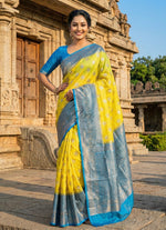 Load image into Gallery viewer, Pure Handloom Banarasi Kora Silk Saree with Rich Zari Butis &amp; Contrast Border
