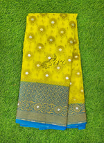 Load image into Gallery viewer, Pure Handloom Banarasi Kora Silk Saree with Rich Zari Butis &amp; Contrast Border
