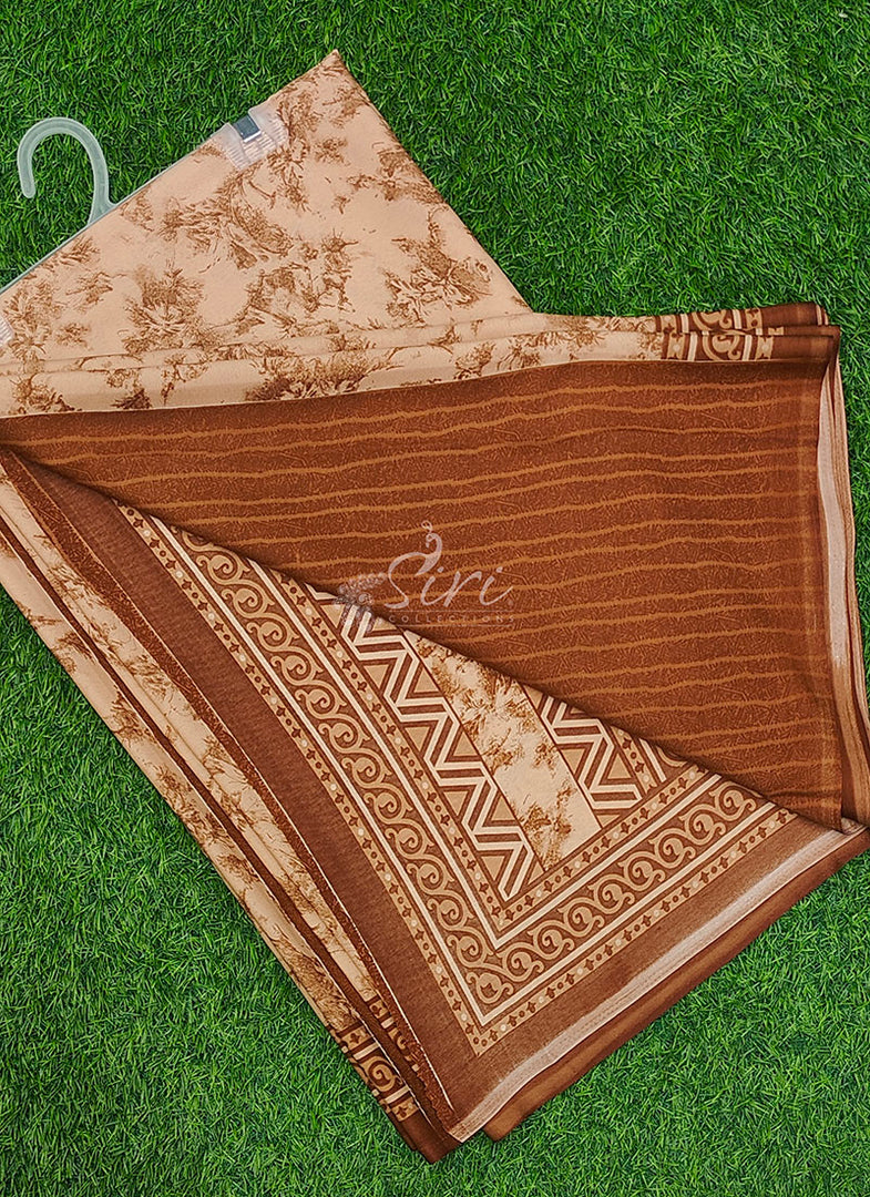 Beautiful Floral Printed Crepe Silk Saree