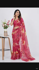Load and play video in Gallery viewer, Beautiful Digital Print Premium Soft Siri Chiffon Saree
