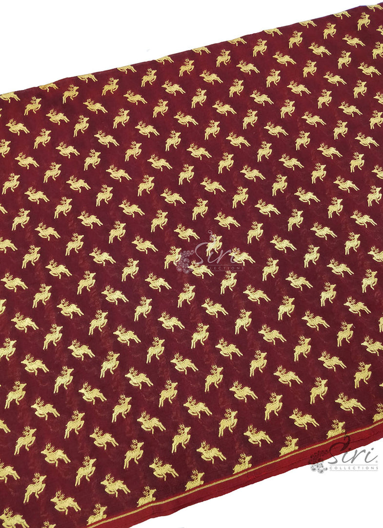 Elegant Banarasi Silk Fabric in Deer design