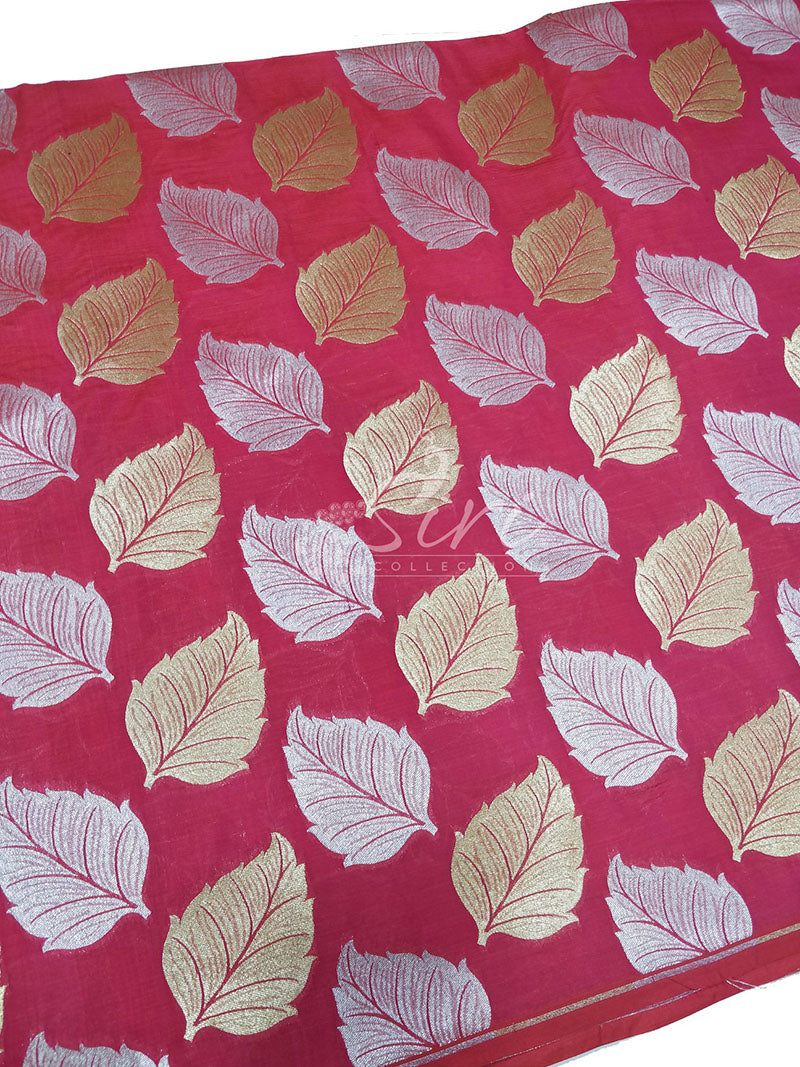 Banarasi Silk Fabric in Leaf Design with Gold and Silver Weaving