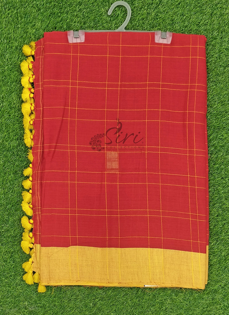 Elegant Pure Handloom Cotton Saree in Checks Design