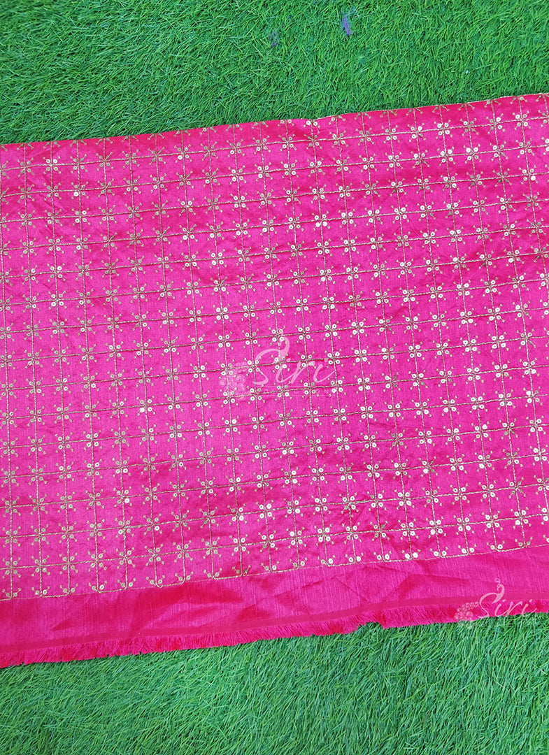 Beautiful Pink Raw Silk Embroidery Fabric