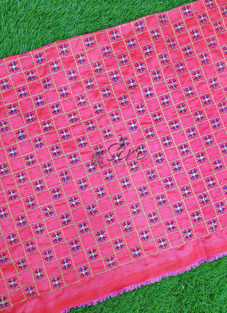 Beautiful Raw Silk Fabric in Embroidery Work