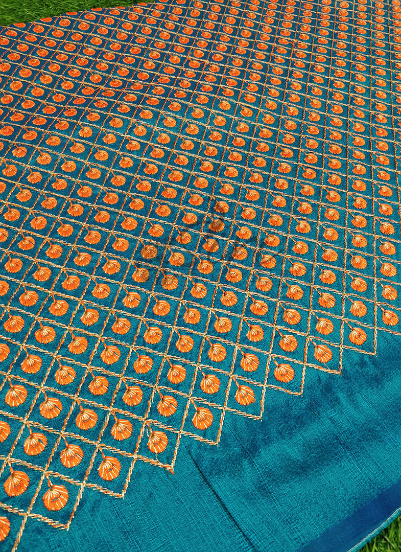 Elegant Raw Silk Fabric in Embroidery Work