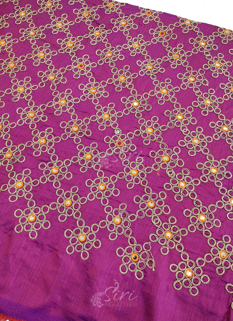 Raw Silk Fabric in Gold Embroidery and Mirror Work