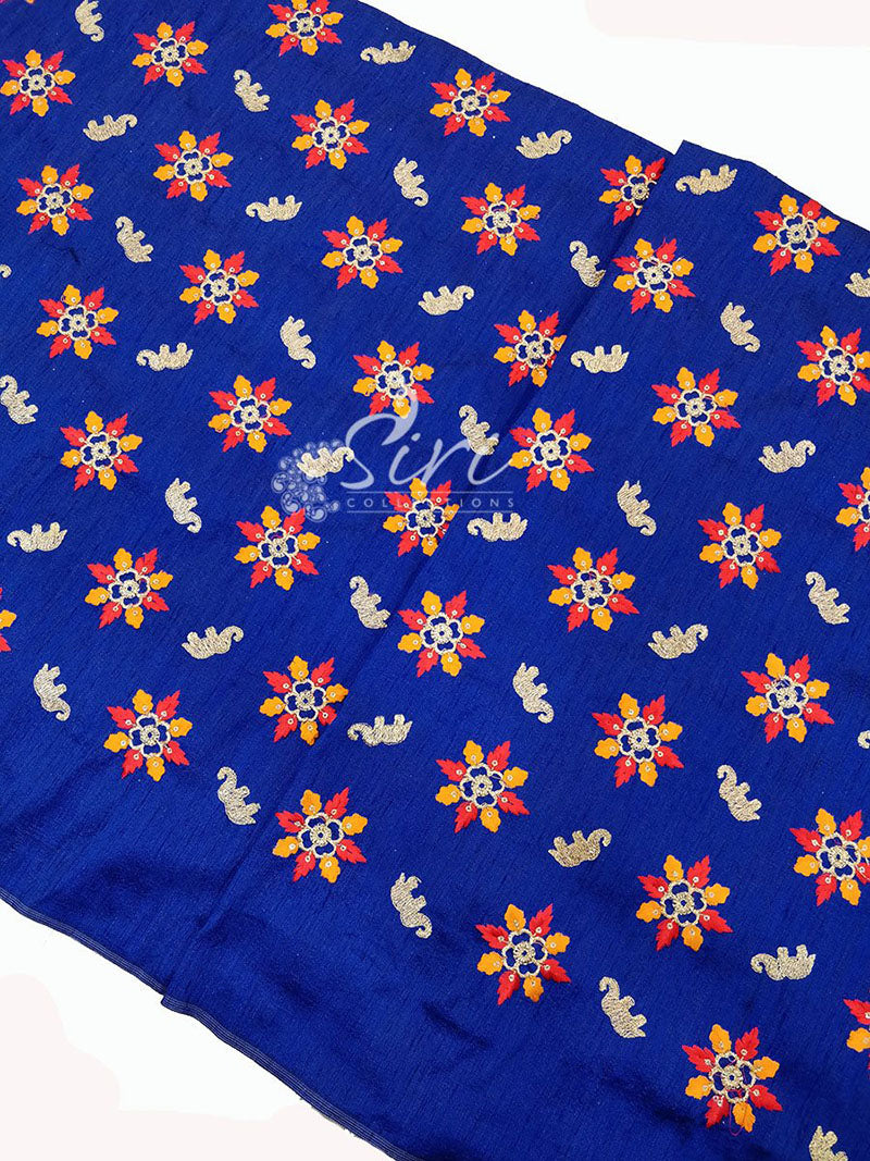 Raw Silk Fabric in Multicolor Embroidery Work