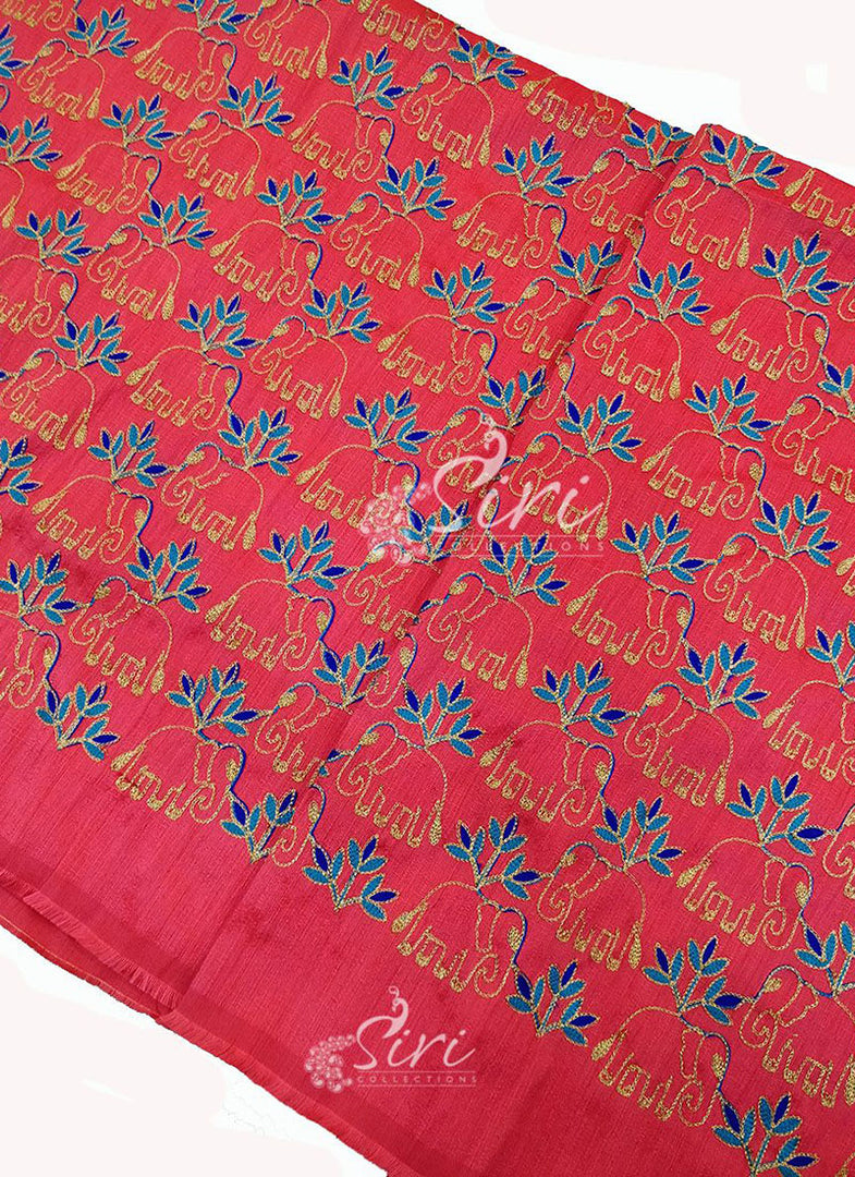 Raw Silk Fabric in Multicolor Embroidery Work
