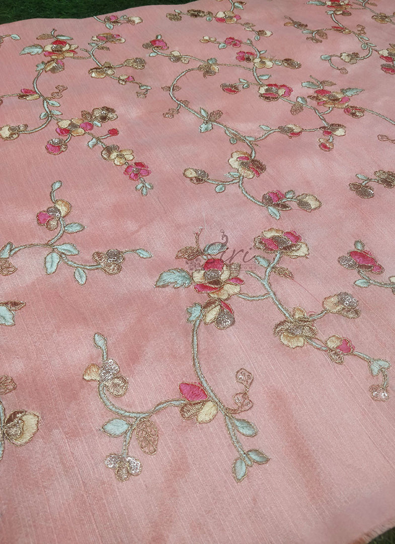 Pale/light Peach Raw Silk Fabric in Embroidery Work