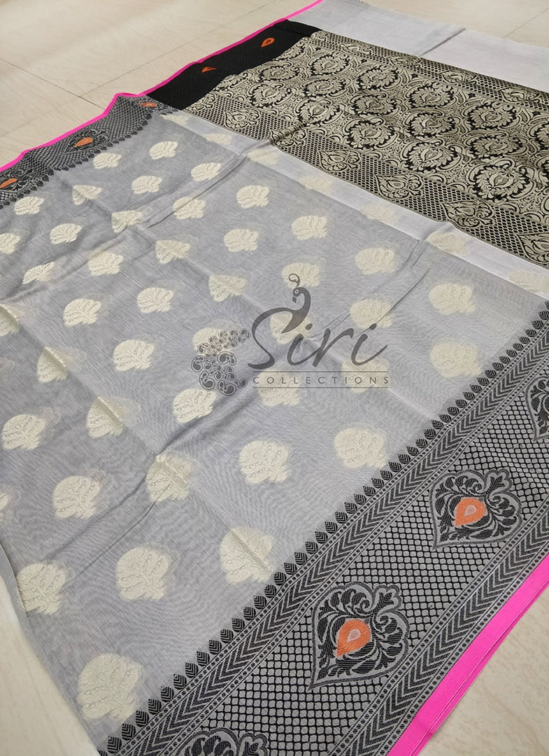 Designer Grey Chanderi Cotton Silk Saree