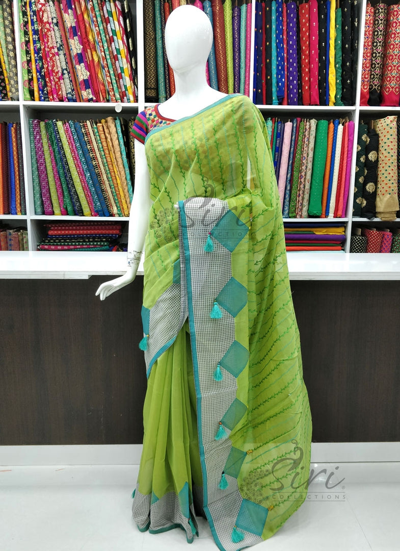 Simple Chanderi Saree in Applique and Embroidery Work