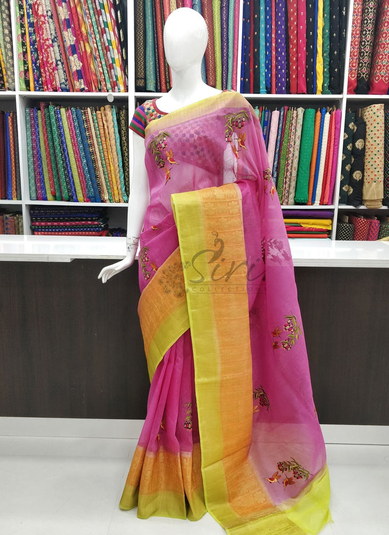 Beautiful Pure Banarasi Linen Saree in Embroidery Work