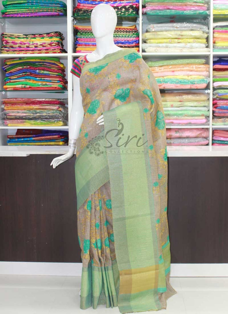 Elegant Printed Banarasi Linen Saree