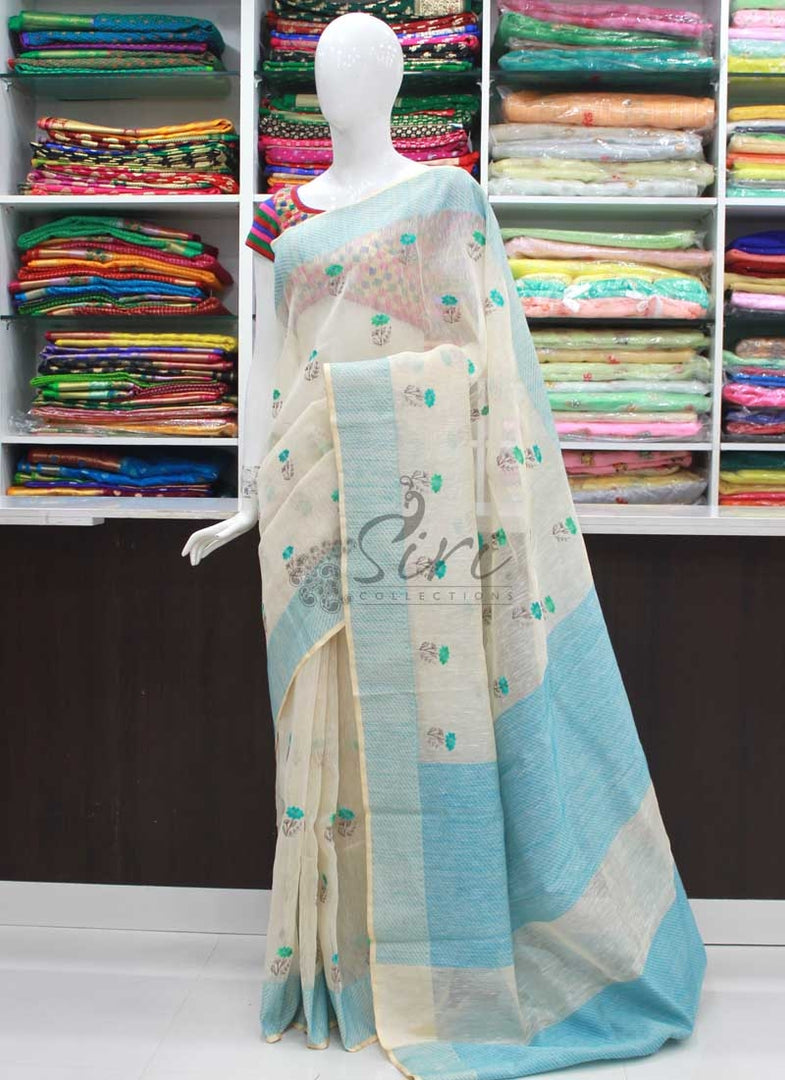 Elegant Banarasi Linen Saree in Embroidery Work Butis