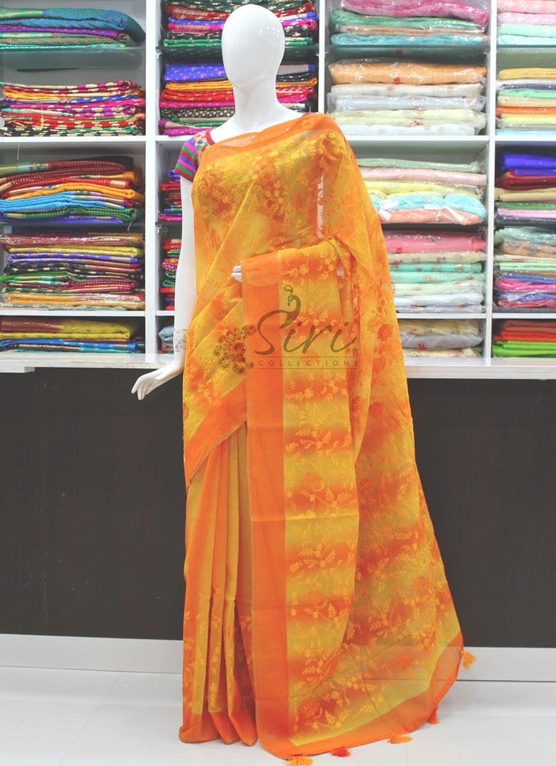 Designer Shaded Chanderi Saree in Embroidery Work