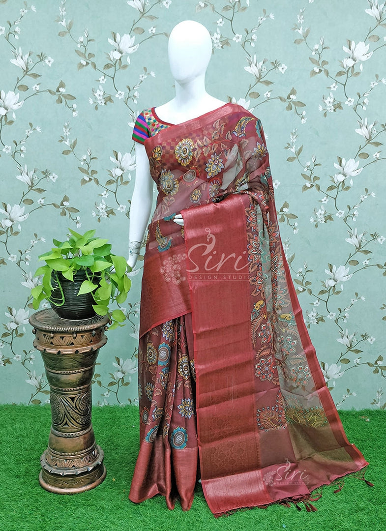 Beautiful Warm Silk Saree in Kalamkari Print