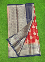 Load image into Gallery viewer, Beautiful Red and Navy Blue Soft Organza Paithani Saree