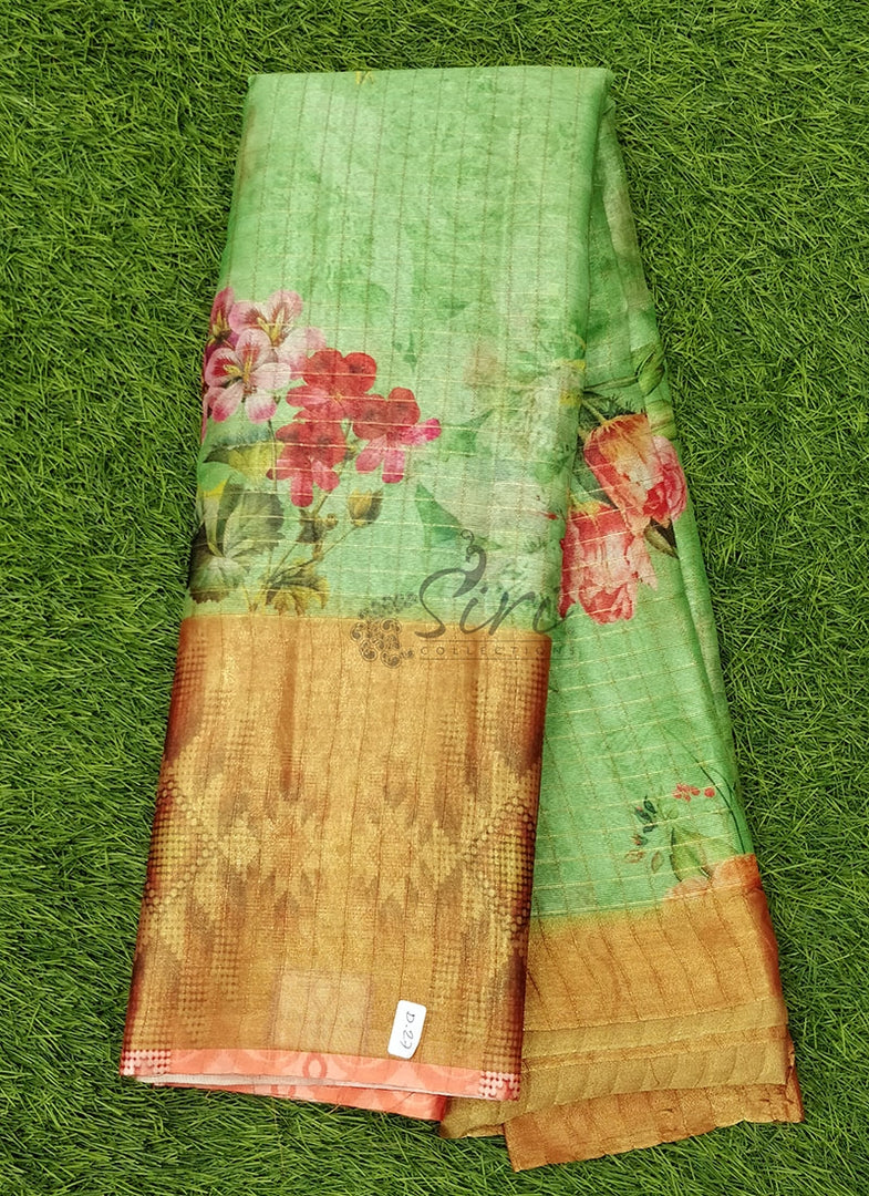 Beautiful Floral Warm Silk Saree in Zari Printed Border