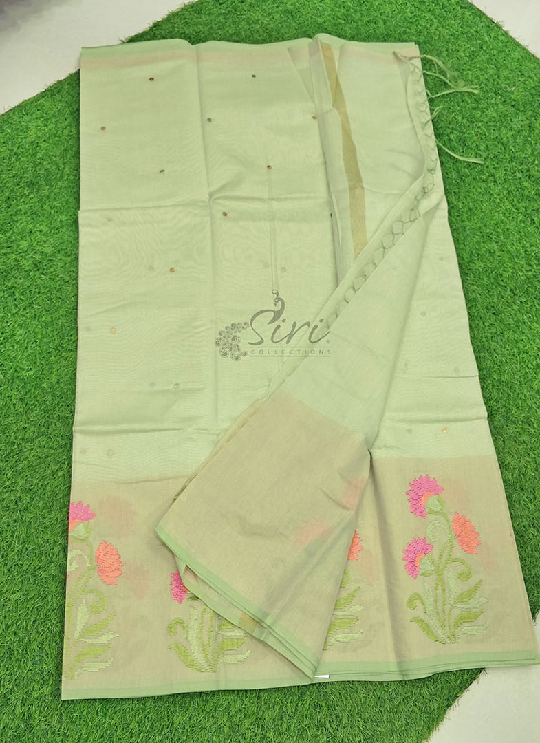 Beautiful Pista Green Chanderi Saree in Embroidery Work