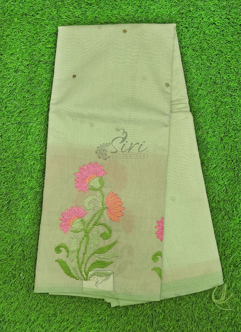 Beautiful Pista Green Chanderi Saree in Embroidery Work