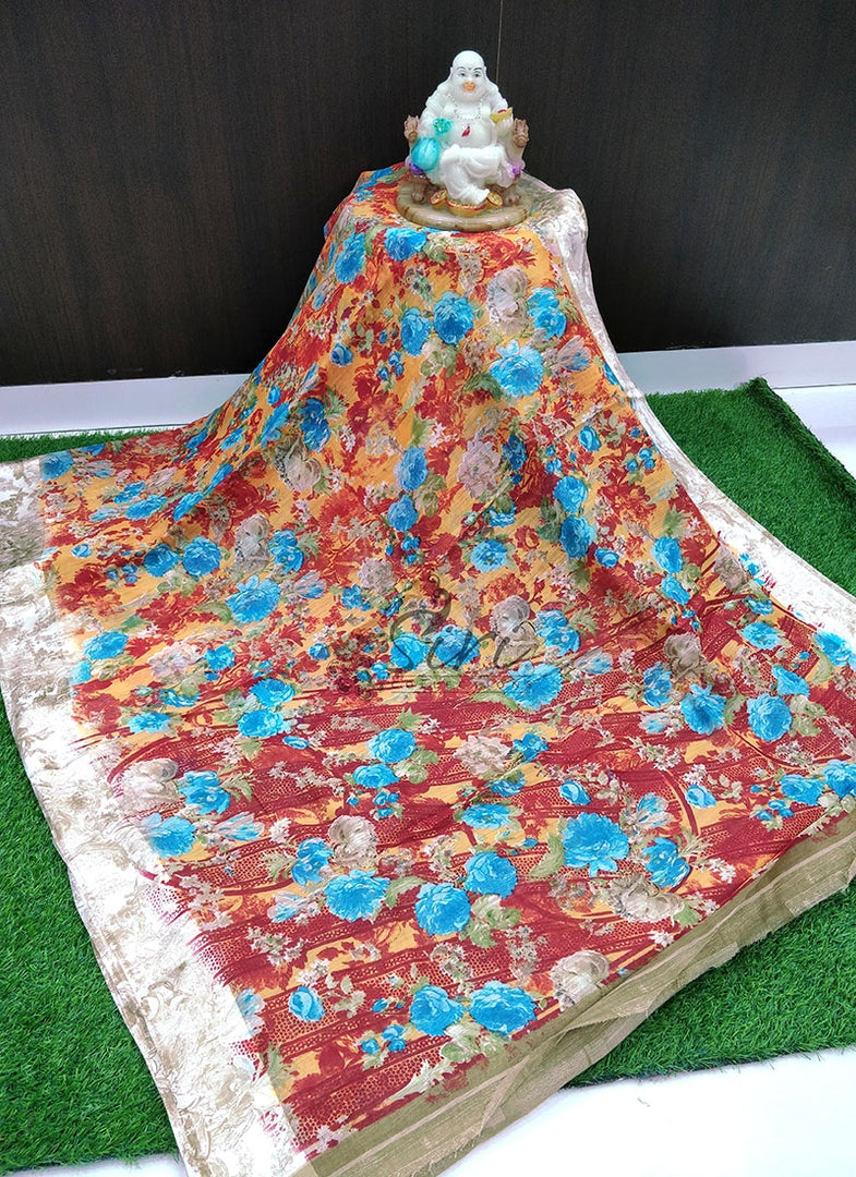 Lovely Fancy Printed Soft Linen Saree