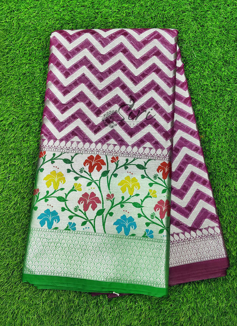 Banarasi Organza Silk Fabric in Paithani Borders