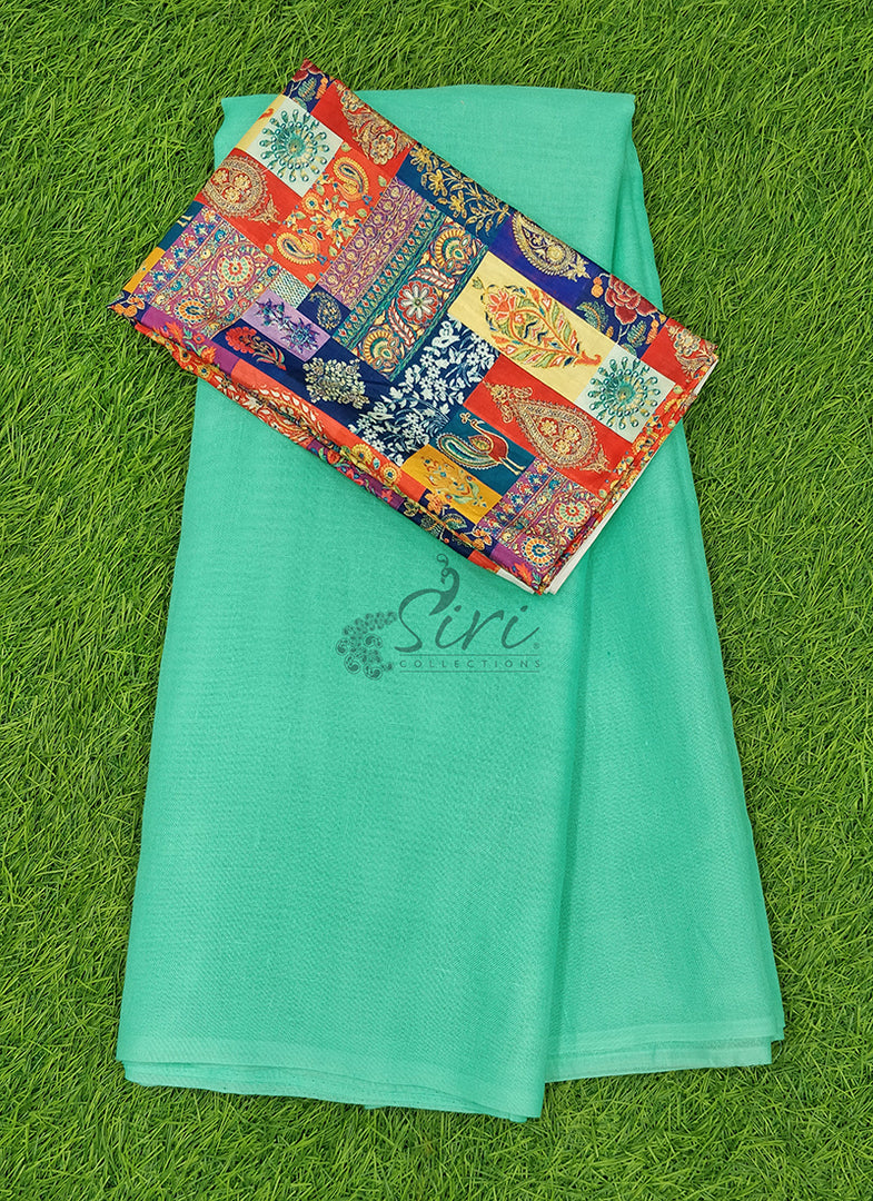 Elegant Linen Saree with Printed Blouse