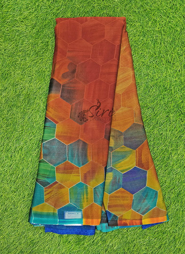 Beautiful Geometric Print Colourful Chiffon Saree