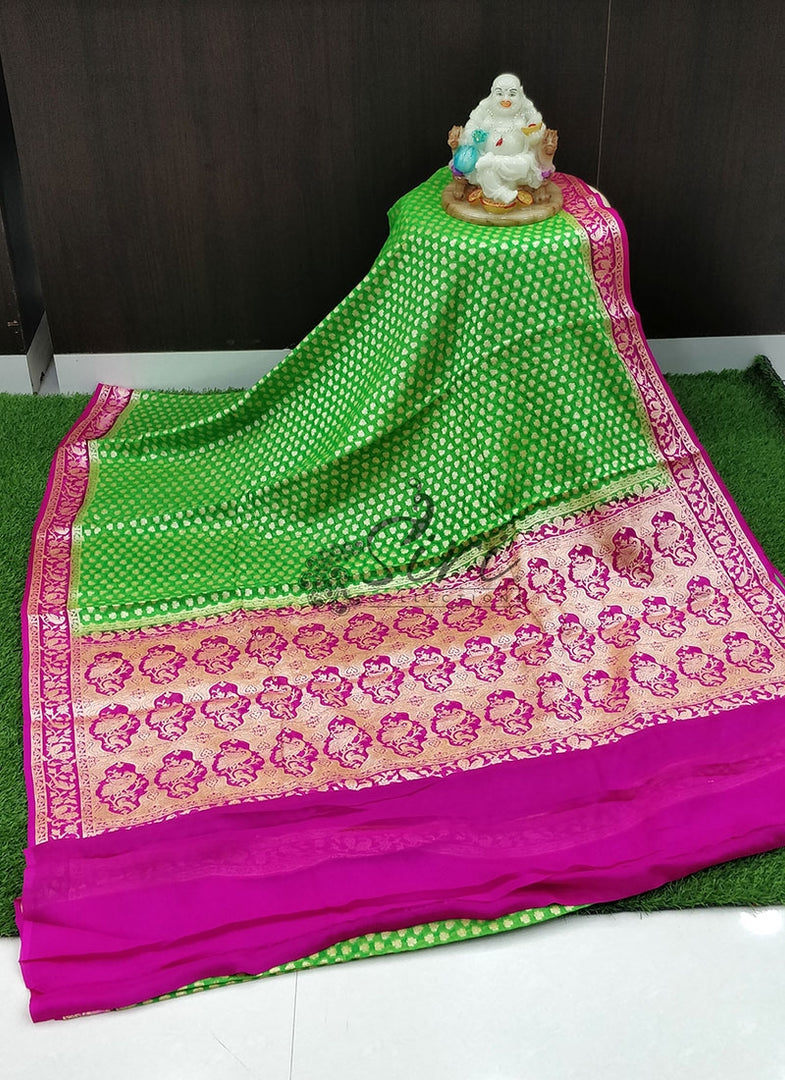Pure Banarasi Handloom Georgette Saree – Silk Art Creation