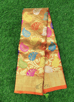 Load image into Gallery viewer, Beautiful Orange Tissue Pure Handloom Kanchi Pattu Saree in Multi colour Weave