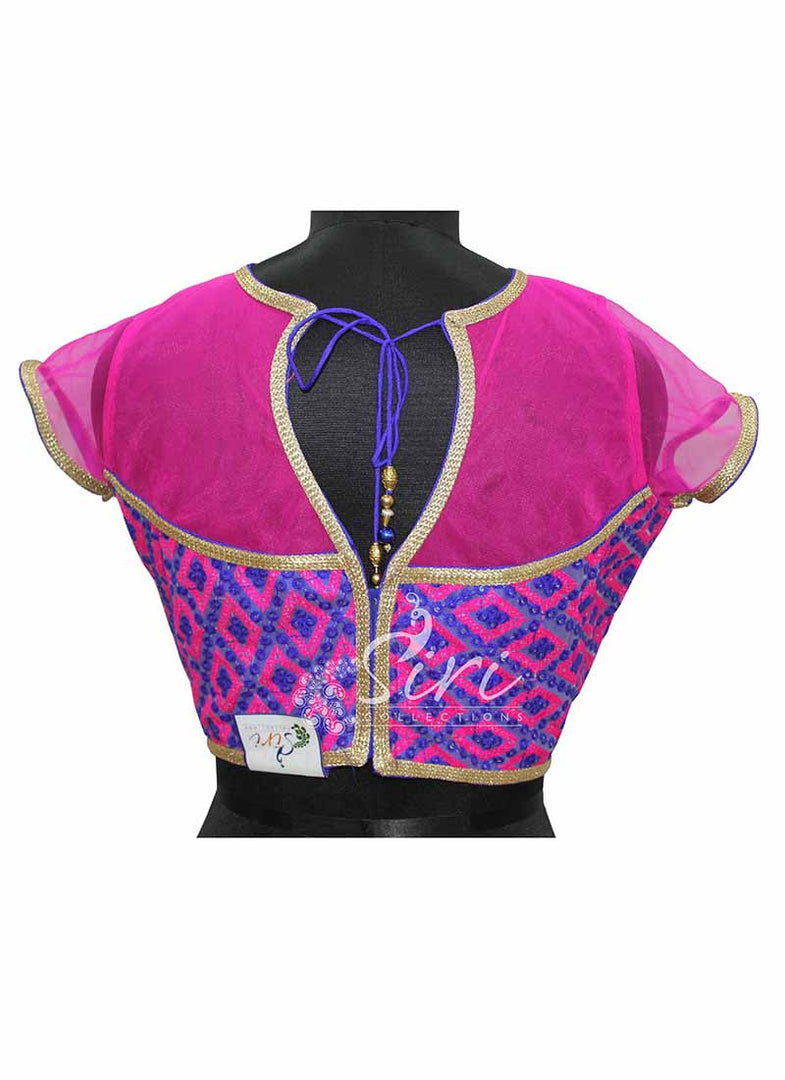 Pink Netted Stitched Blouse In Embroidery And Sequins Work