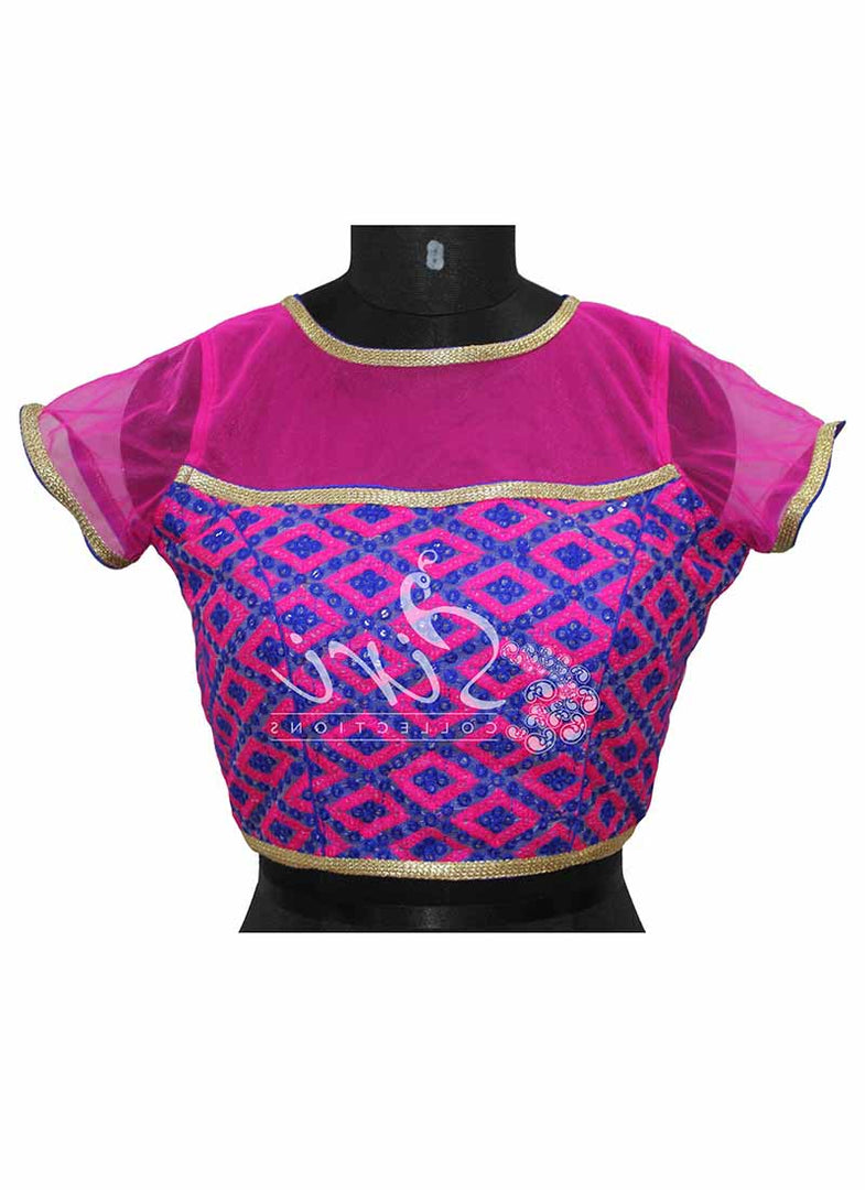 Pink Netted Stitched Blouse In Embroidery And Sequins Work