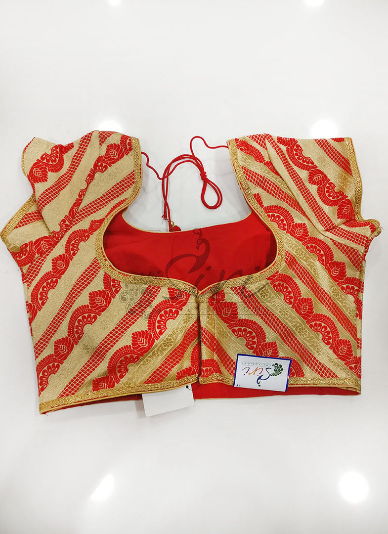 Red Gold Fancy Banarasi Silk Padded Blouse