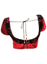 Load image into Gallery viewer, Dark Red Velvet Sequins Work Stitched Padded Blouse