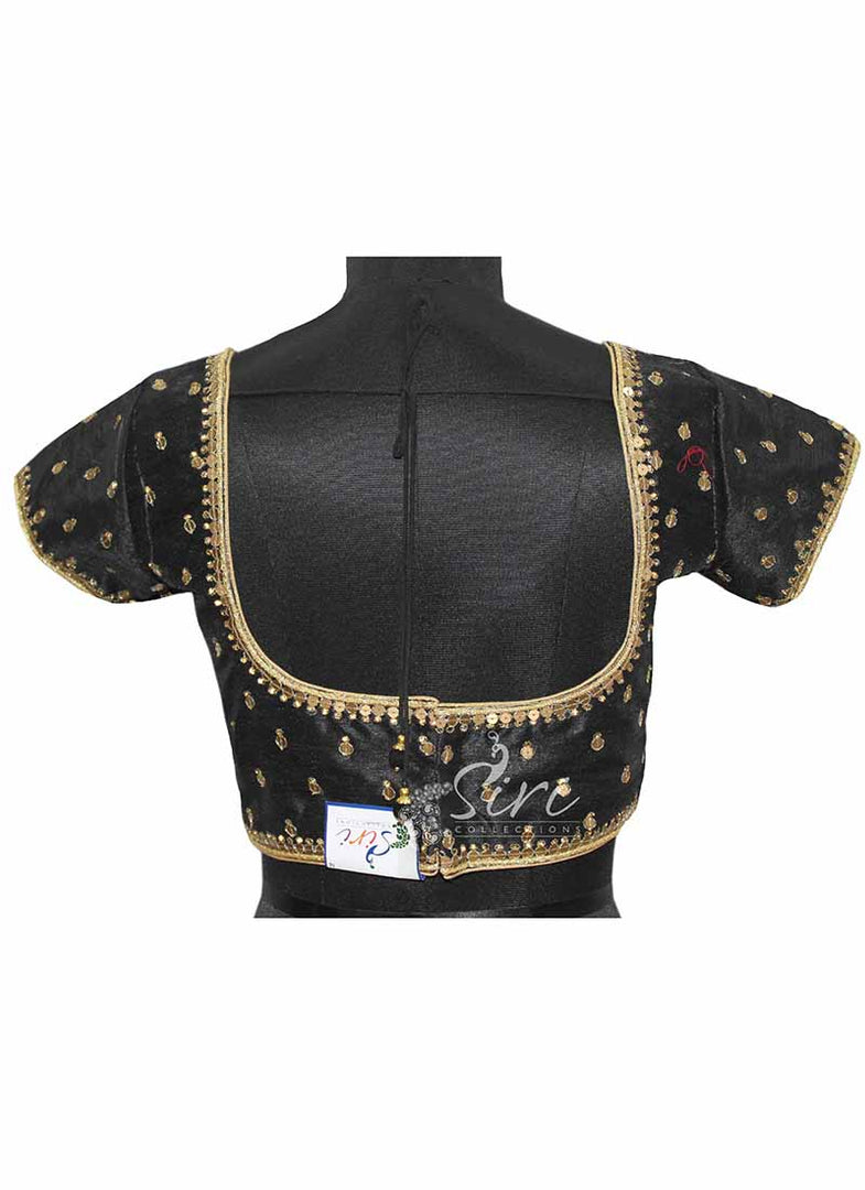 Black Dupion Silk Stitched Blouse in Sequins Work