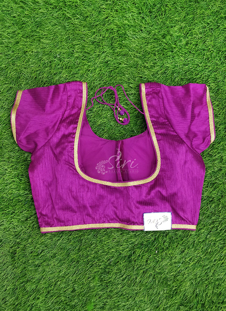Purple Raw Silk Blouse in Self Strips Embroidery Work