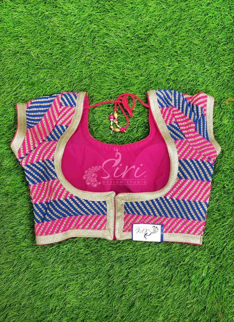 Pink Blue Stitched Patterned Blouse