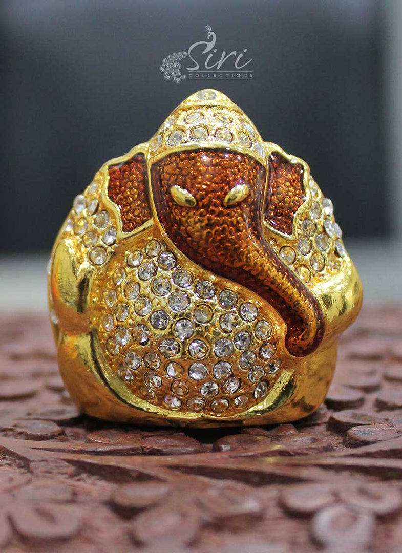 CZs Studded Gold Plated Lord Ganesh Idol