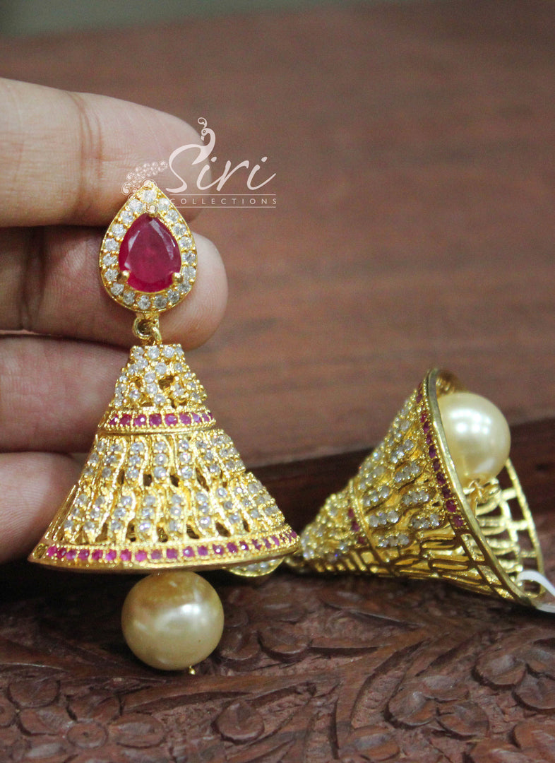 Beautiful Partywear Jhumkis with Pearl Drops